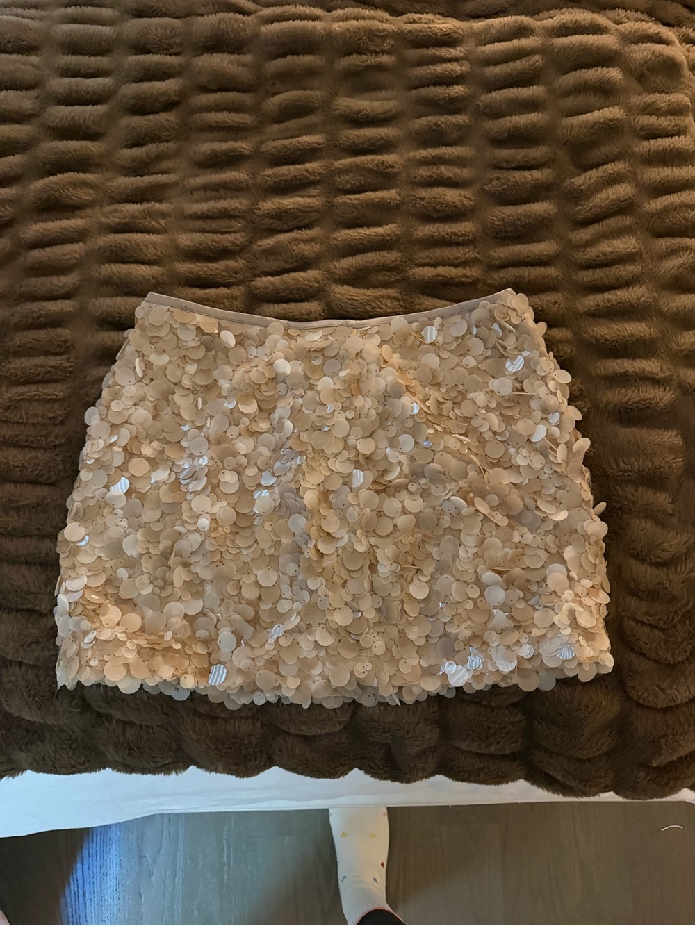 Zara Ivory Sequin Petal Mini Skirt